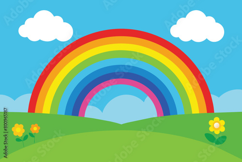 Rainbow on a Field Sunny Day vector design