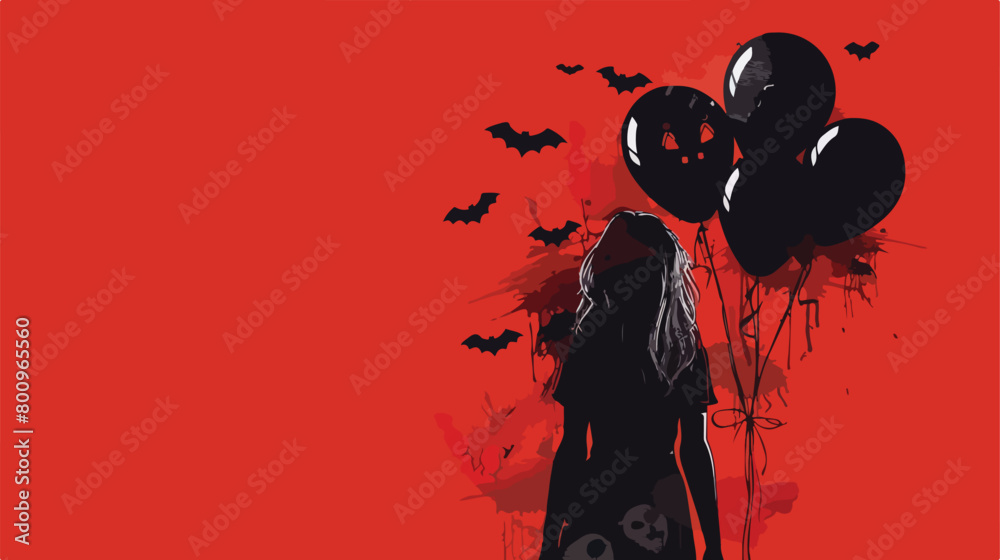 Woman with Halloween balloons on red background Vector
