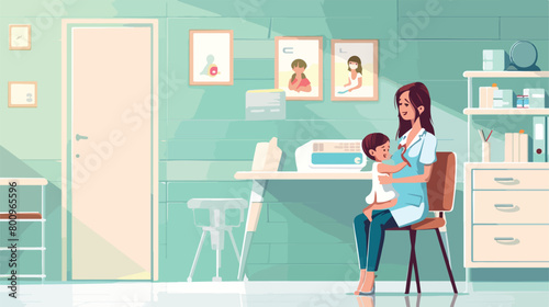 Woman with little baby visiting pediatrician in clini