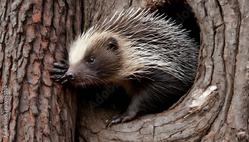 A Porcupine With Its Claws Scratching At A Hollow