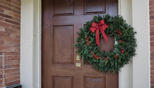 A Wooden Door With A Wreath On It In A Suburban Neighborhood (2)