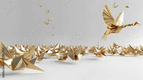 Golden Origami Phoenix Leading Silver Counterparts A Spectacular of Authority and Vision Generative ai