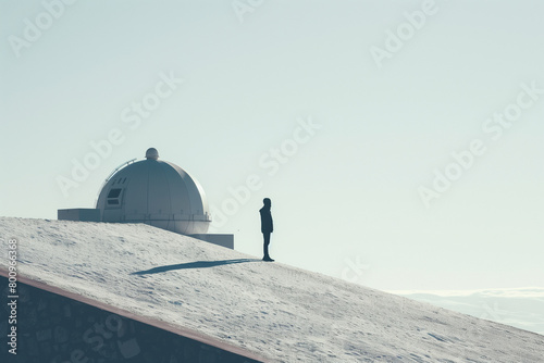 photo against a pristine white background, an observatory's sleek silhouette commands attention, symbolizing the pursuit of knowledge and exploration of the cosmos, photo