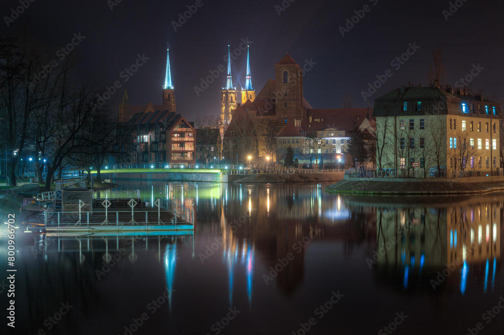 Wroclaw night panorama of the city, Poland.