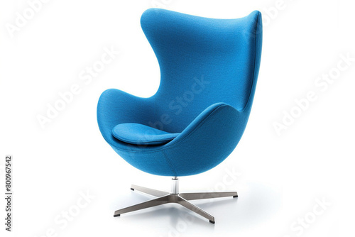 A sleek egg chair in vibrant blue, isolated on solid white background.