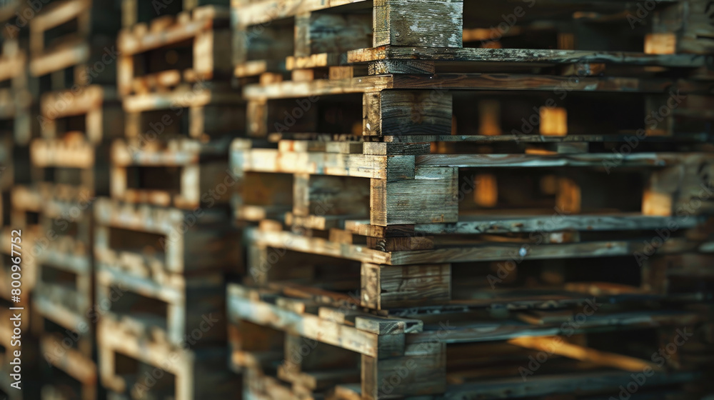 Piles of Sturdy Wooden Pallets in Industrial Setting Piles of Sturdy Wooden Pallets in Industrial Setting