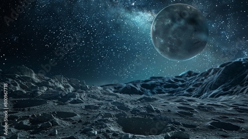 Celestial Moonlight - Cratered Lunar Surface - Starry Night Backdrop