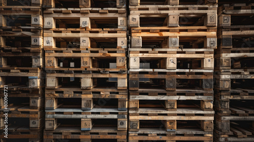 Piles of Sturdy Wooden Pallets in Industrial Setting