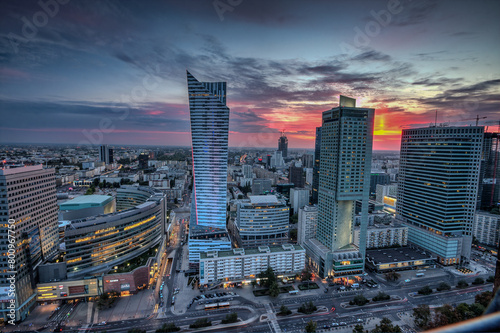 Warsaw city panorama at sunset, Poland.