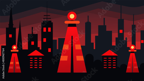 The towers red warning lights cast an eerie glow over the city a constant reminder of the looming threat of punishment for those who dare challenge.