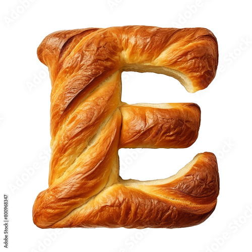 3D Alphabet Letter E Bread Shaped Isolated transparent background