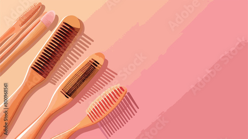Wooden comb and brushes on color background Vector style