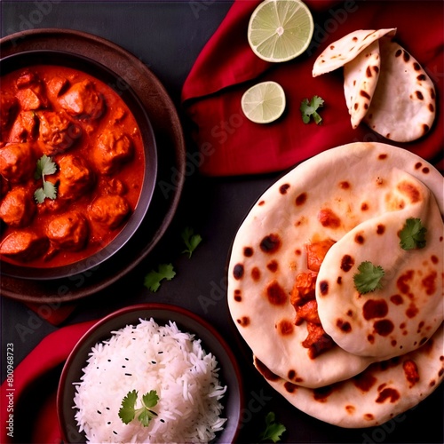 Chicken tikka masala spicy curry meat food Butter chicps photo