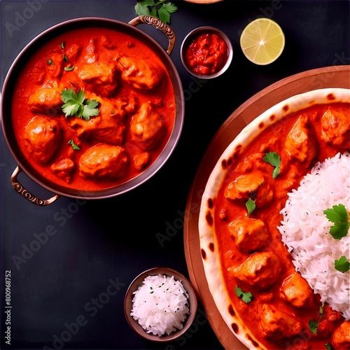 Chicken tikka masala spicy curry meat food Butter chicps photo