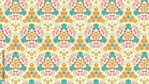 Let the soothing rhythm of a seamlessly looping abstract background of flower pattern kaleidoscope mandala in 4k transport you to a world of tranquility.