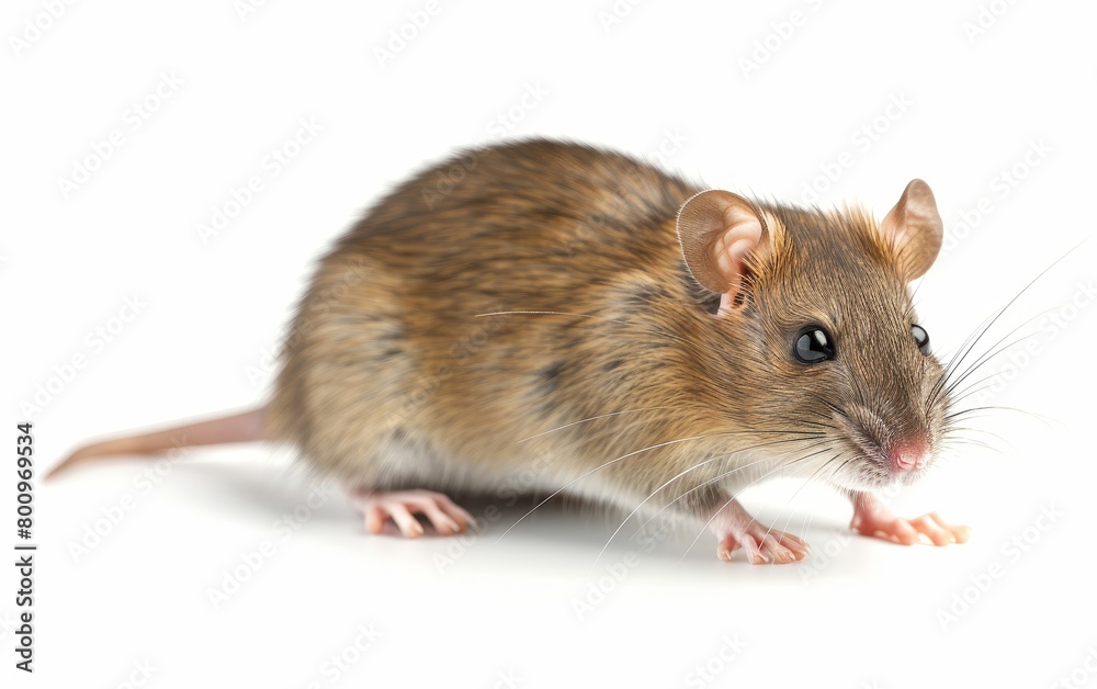 Side profile of a sleek brown rat standing on hind legs with a clean white background.