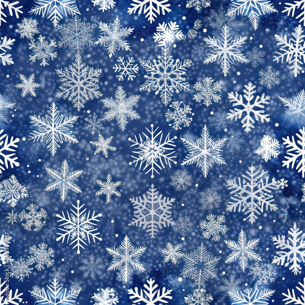 Seamless pattern of fluffy snowflakes falling softly on a winter's night, Generative AI Seamless pattern of fluffy snowflakes falling softly on a winter's night, Generative AI