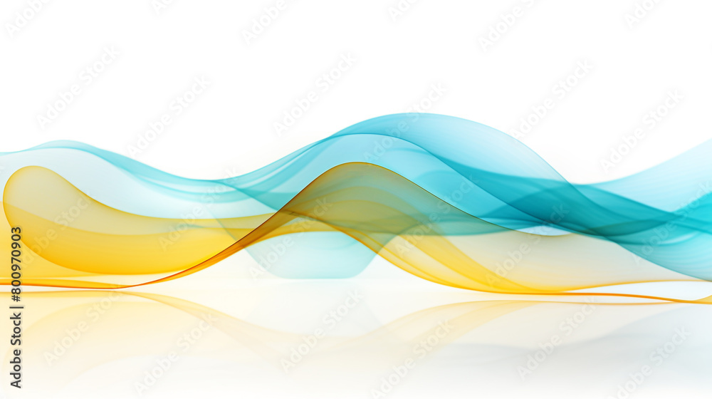 Glowing yellow and cyan spectrum wave lines symbolizing innovation, isolated on a solid white background.