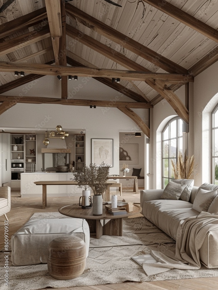 Fototapeta premium Virtual 3D model of a traditional cottage updated with modern interiors