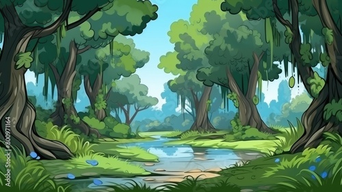  Enchanted Forest Pathway Cartoon Scene