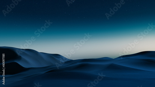 Dawn Landscape, with Desert Sand Dunes. Empty Modern Background with Cool Gradient Starry Sky photo
