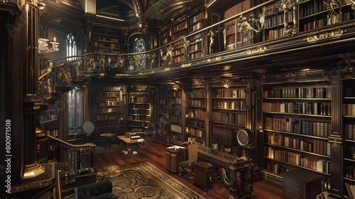 Transport viewers to a sumptuous library full of detective mysteries, accented with gold details and antique bookshelves Experiment with unique camera angles to capture the essence of suspense