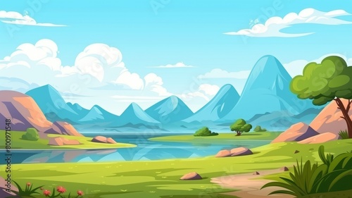 Serene Mountain Hills Cartoon Landscape