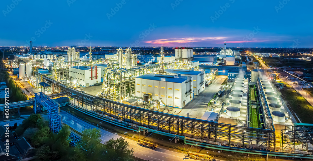 Fototapeta premium Aerial view of refinery chemical plant in industrial area