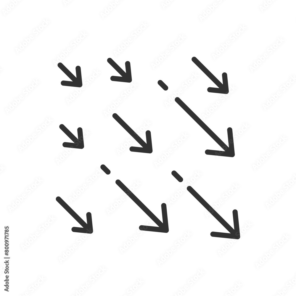 Down arrows, linear icon. Decline. Downward pointing. Line with editable stroke