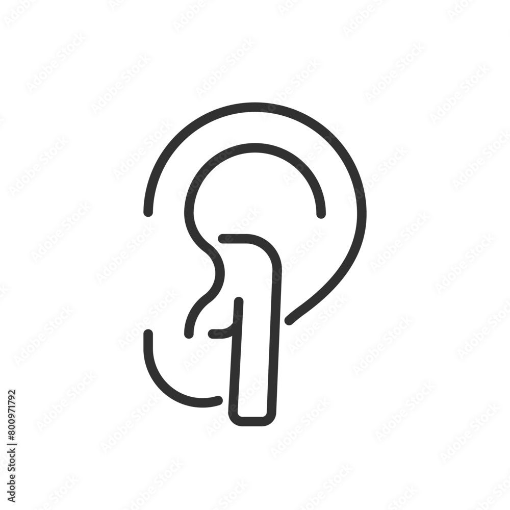 Earpiece in the ear, linear icon. Line with editable stroke Earpiece in the ear, linear icon. Line with editable stroke