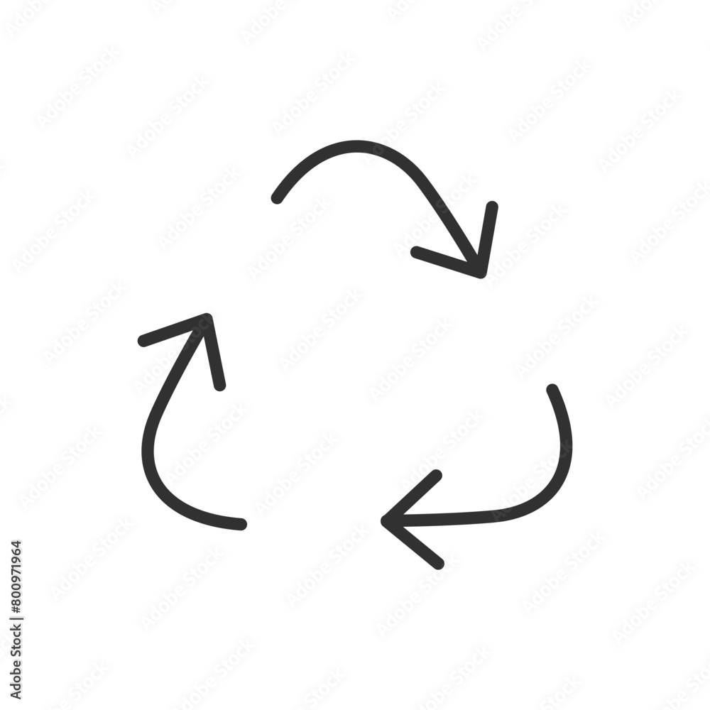 Recycling sign, linear icon. Triangle of three arrows. Line with editable stroke Recycling sign, linear icon. Triangle of three arrows. Line with editable stroke