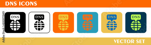 DNS icons design. For sign, symbol, web design or web graphics. Vector flat illustration.