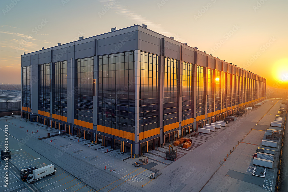 Fototapeta premium Large Warehouse in Industrial Area at Evening
