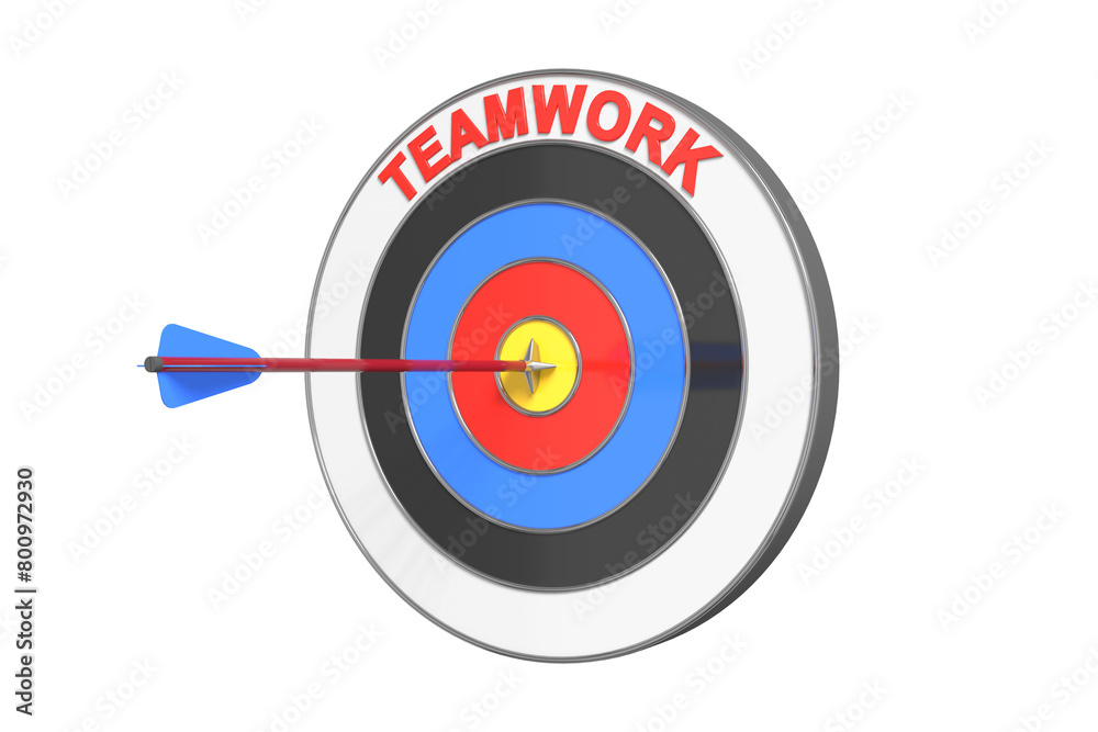 An arrow flies and hits the target of a text TEAMWORK. Concept of target, success, solution. 3D illustration. An arrow flies and hits the target of a text TEAMWORK. Concept of target, success, solution. 3D illustration.