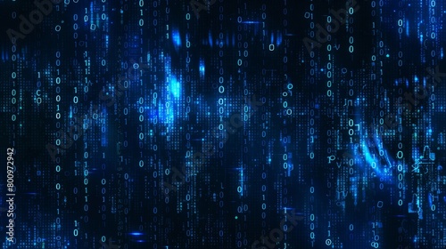 Digital Rain - Streaming Binary Code - Vertical Cyber Data Background - Deep Blue Hacking Concept