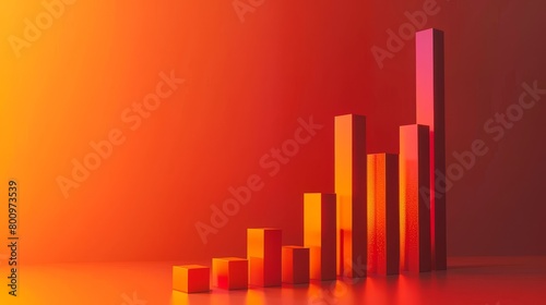 Rising 3D Bar Graph - Corporate Growth and Success - Bold Orange and Red Gradient - Minimalist Financial Concept