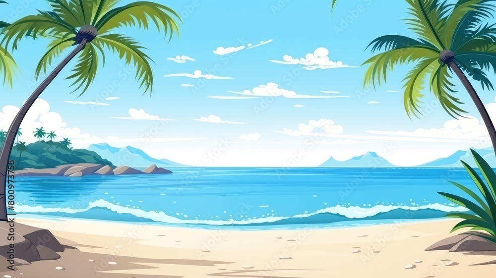 Tropical Beach Paradise with Palm Trees and Clear Skies