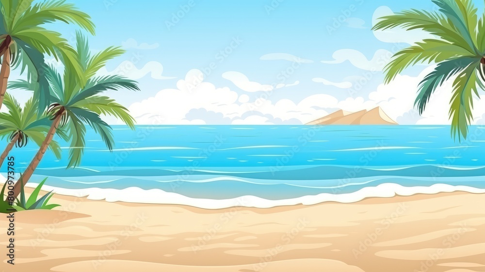 Fototapeta premium Tropical Beach Paradise with Palm Trees and Clear Skies