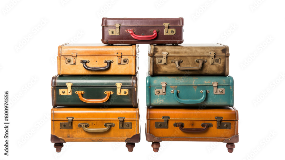 A creative arrangement of suitcases stacked on top of each other A creative arrangement of suitcases stacked on top of each other