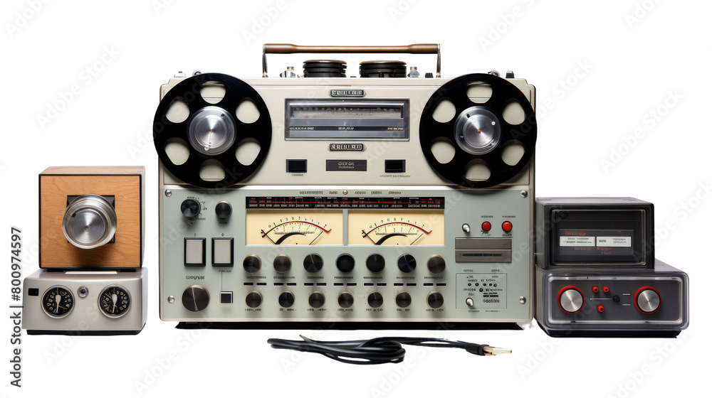 Fototapeta premium A vintage radio surrounded by retro electronic equipment