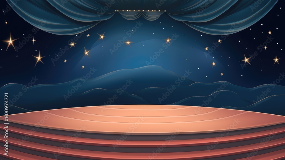 Naklejka premium Cartoon Concert Stage Under Starry Spotlight