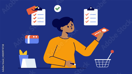 A person crossing off items from a shopping list carefully choosing which ones are necessary and which ones can wait.