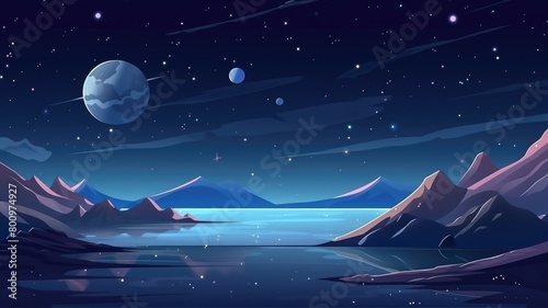 Alien Planet Landscape with Starry Night Sky