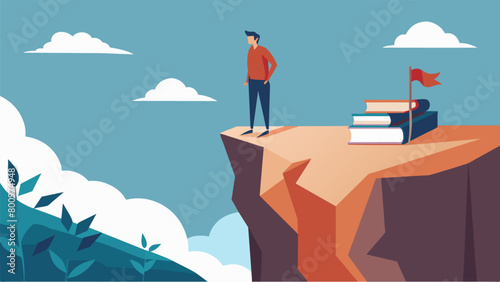 An image of a man standing on the edge of a cliff representing the bravery and courage it takes to embark on a journey of selfgrowth. Recommended book.