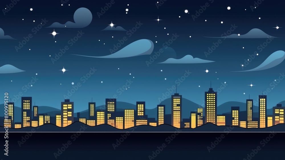 Fototapeta premium Serene Cityscape Night Skyline with Crescent Moons