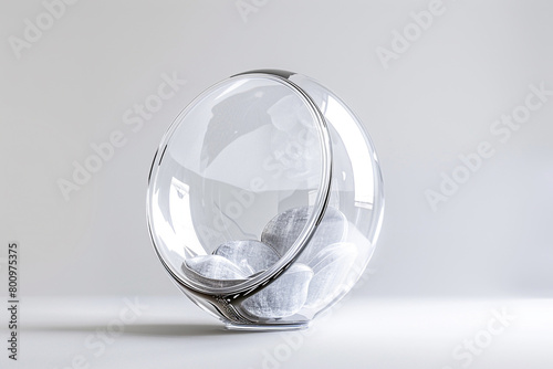A translucent glass egg chair with an ethereal appeal, isolated on solid white background.