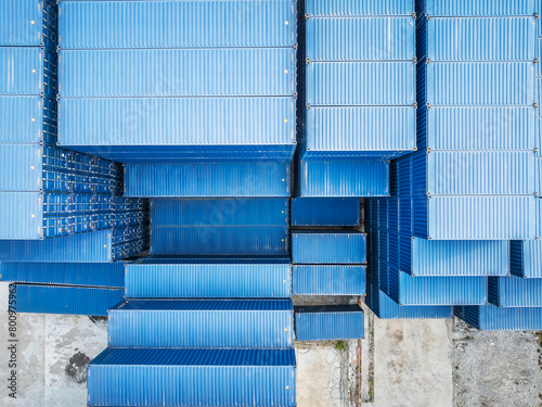 Aerial view of stacked containers in port © zhao dongfang