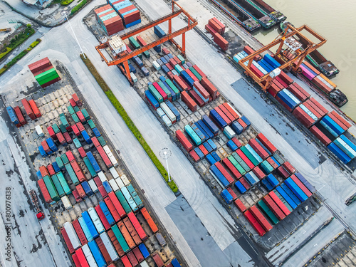 Aerial view of container terminal industrial landscape © zhao dongfang