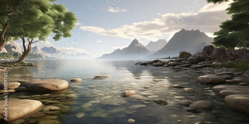 Lake Reflection, Mountains and Forest Mirrored in Still Water