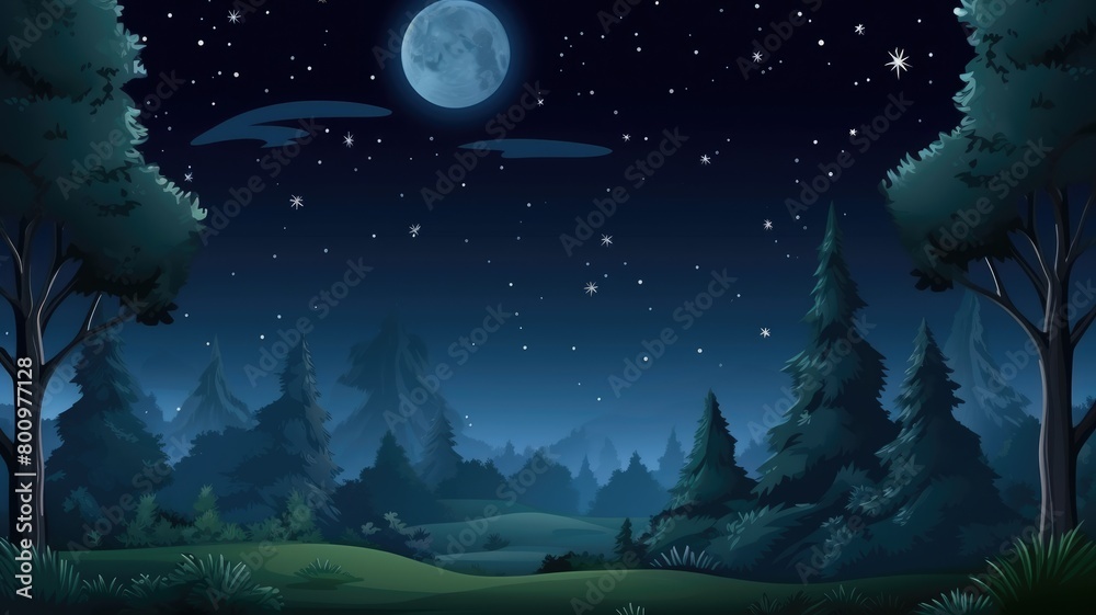 Naklejka premium Mystical Moonlit Forest with Starry Night Sky